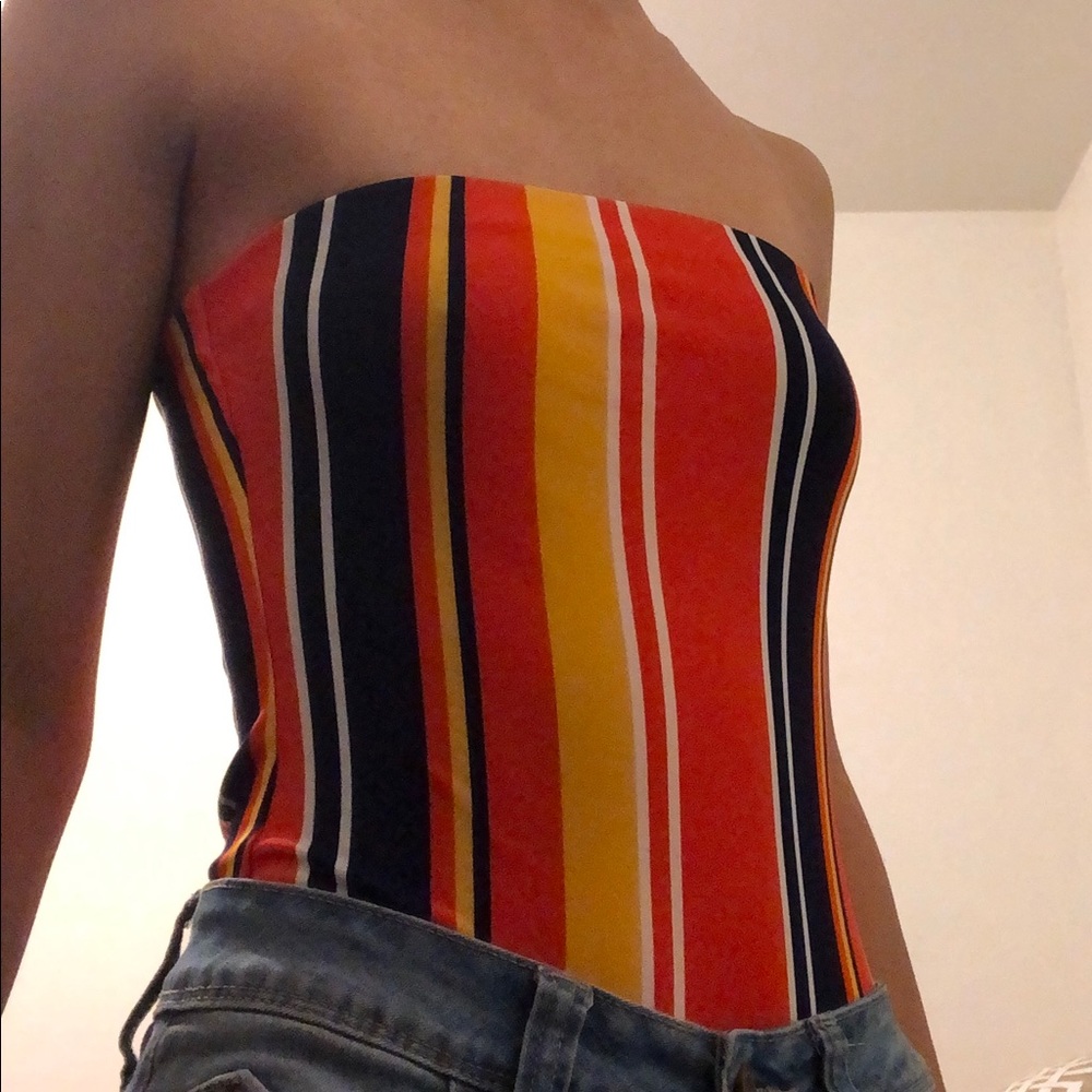 F21 Strapless Striped Bodysuit